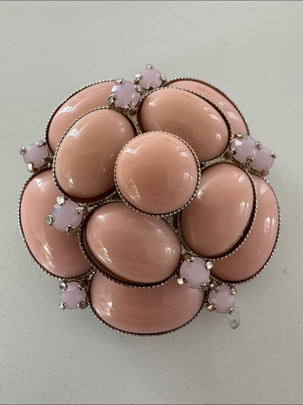 Philippe Ferrandis Paris Pink Cabochon Cluster Floral Brooch